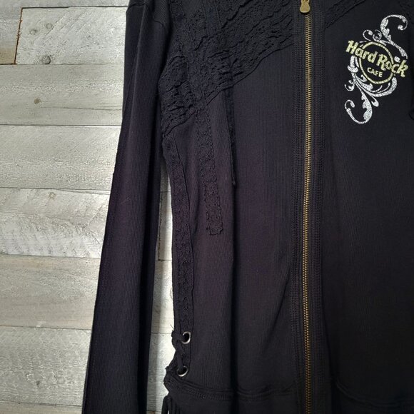 HARD ROCK café women M black leopard Puna Cana graphic zip up hoodie.Y2k style. - Picture 5 of 6
